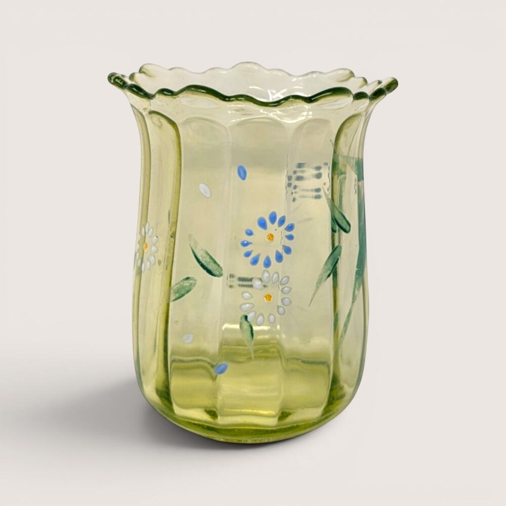 1900s Beaumont Glass Uranium Glass Floral Vase EAPG